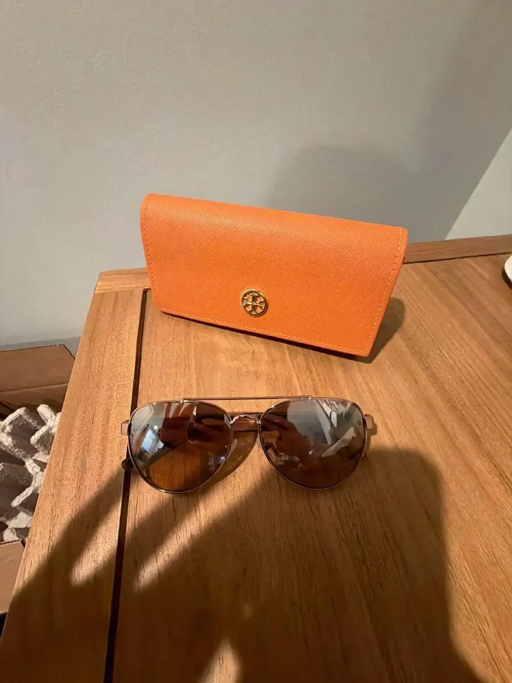 Tory Burch Aviator Sunglasses with Tortoiseshell Temples and Case